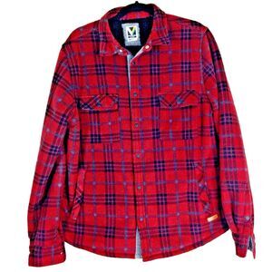 Fleece Shirt Jacket Voyager Mens Sherpa Lined M Red Plaid Print‎
